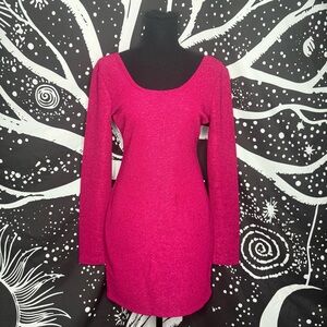 BCBG Generation Red Berry  Textured Long Sleeve Dress Size Small S